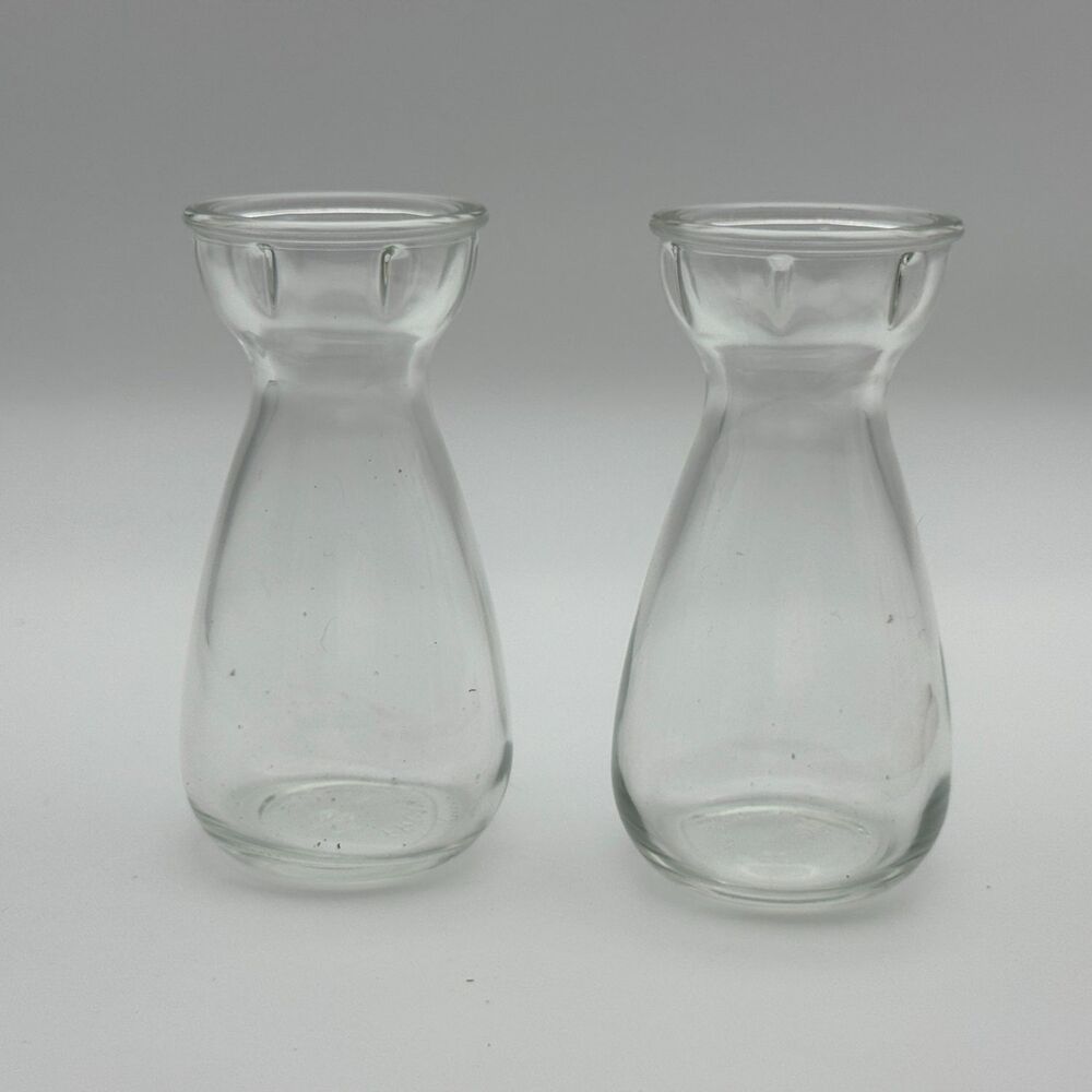 Lot 2 Vintage Clear Glass Hourglass Bud Vases Hyacinth Bulb Carafes Bottles